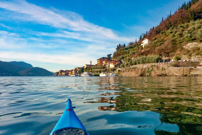 Kayak Trip to Monte Isola, on Iseo lake - San Paolo Island, Monte Isola, and the Alps view from the middle of the lake
