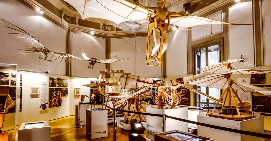 Milan: Leonardo3 The World of Leonardo Museum Entry Ticket - The workshop areas: mechanical dragonfly, kid activities, and building time